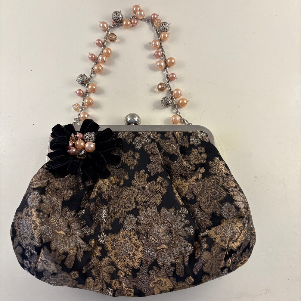 Talbots Black and Gold Brocade Evening Bag, New Condition